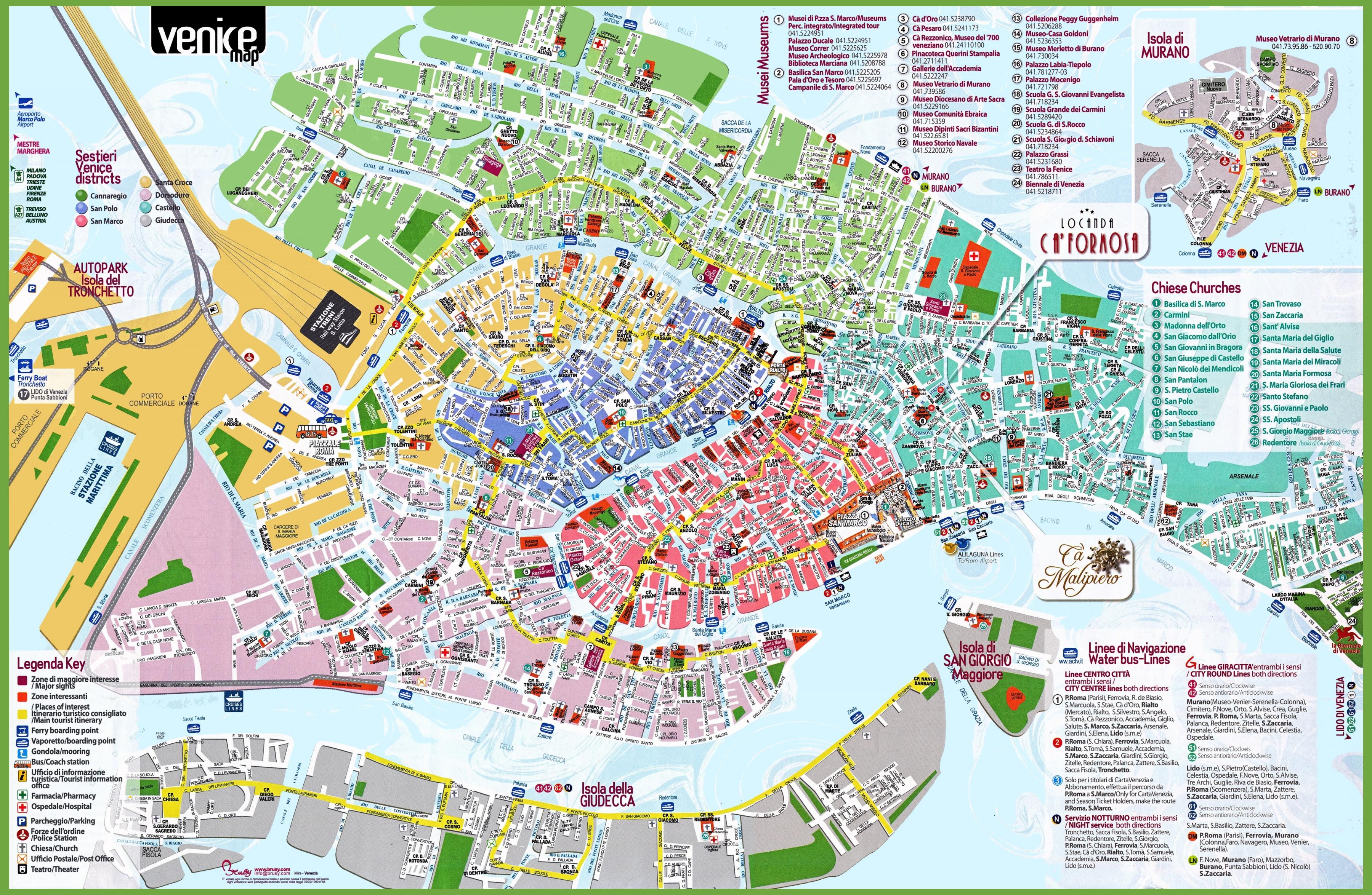 Turistattraktioner i venedig karta - Karta över Venedig italien